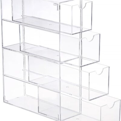 Acrylic Drawer Organizer Glasses Cushion Multiple Pairs Clear Desktop Drawers Box with 4 Pull Out Drawers Sunglasses Display Cushion Eyeglass Storage Organizer for Glasses Jewelry
