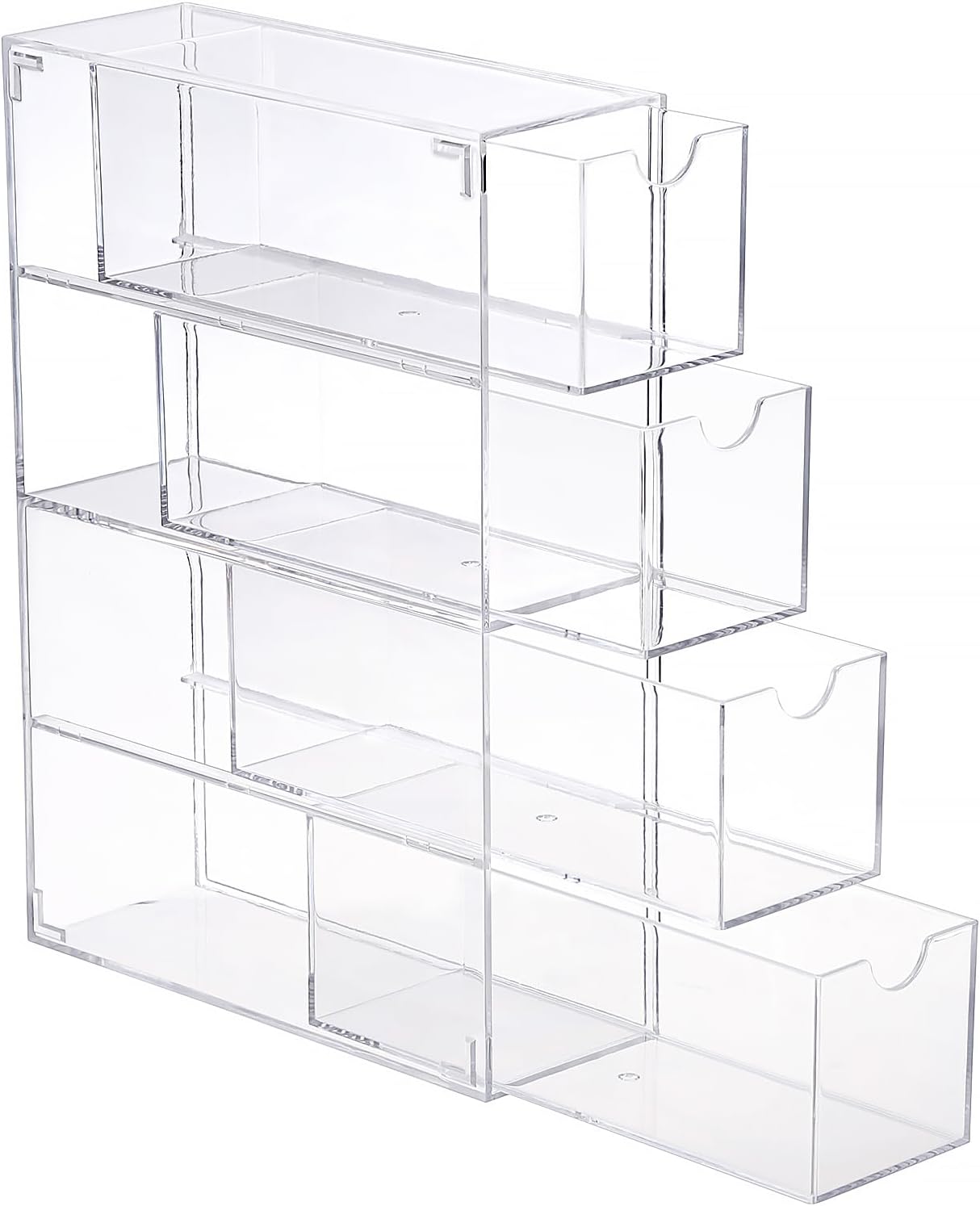 Acrylic Drawer Organizer Glasses Cushion Multiple Pairs Clear Desktop Drawers Box with 4 Pull Out Drawers Sunglasses Display Cushion Eyeglass Storage Organizer for Glasses Jewelry