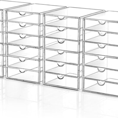 Makeup Drawer Storage Organizer with 24 Drawers, 4 Set Acrylic Office Desk Organization and Storage, Dustproof Drawer Organizer for Makeup, Office, Countertop, Jewelry, Pen, Desktop, Bathroom, Bedroom
