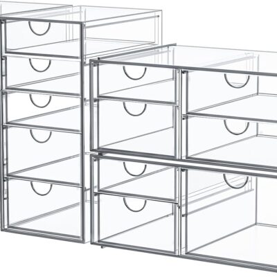 Makeup Organizer Storage With 16 Drawers, 4 Pcs Desktop Office Supplies, Desk Organizers, Clear Accessories, Dustproof Drawer and for Make Up, Jewelry, Pen, Stationary