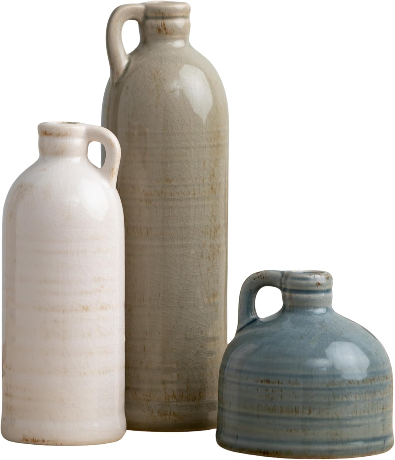 Ceramic Jug Vase Set, Farmhouse Decor, Kitchen, Bedroom, Office, Living Room, Bathroom, & Coffee Table Centerpiece Decorations, Vases for Decor, Mantle & Shelf