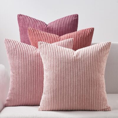 Pink Corduroy Decorative Throw Pillow Set (4-Piece)