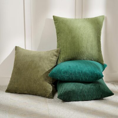 Dark Green Corduroy Decorative Throw Pillow Set (4-Piece)