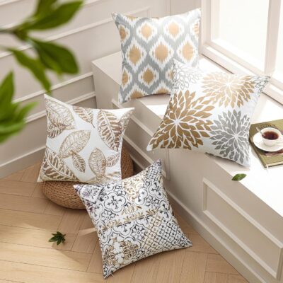 Brown Geometric Autumn Leaf Decorative Throw Pillow Set (4-Piece)