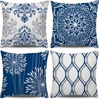 Minimalist Blue Square Decorative Throw Pillow Set (4-Piece)
