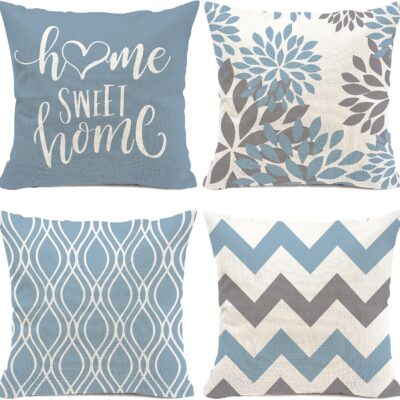 Aqua Hexagonal Geometric Decorative Throw Pillow Set (4-Piece)