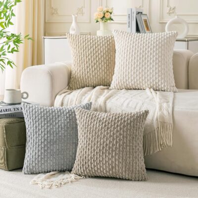 Neutral Corduroy Decorative Throw Pillow Set (4-Piece)